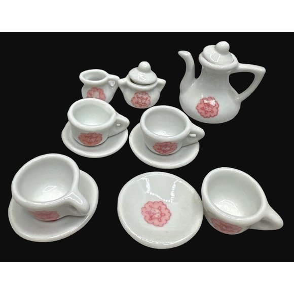 Vintage Pretty Port Ltd Miniature Tea Pot Sugar Creamer Dollhouse Tea Set - Picture 2 of 7